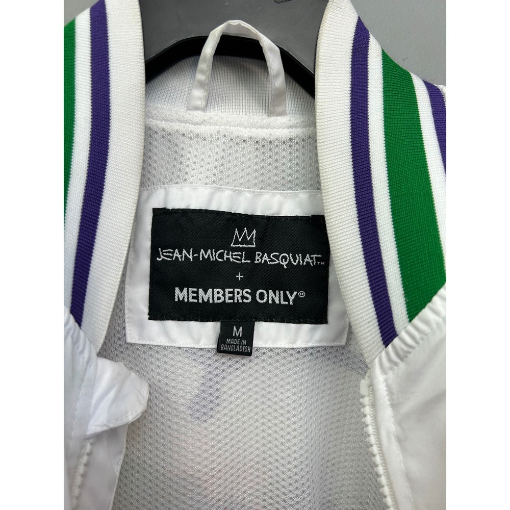 Members Only Bomber Jacket Men Medium White Basquiat Art Graphic Full Zip Street - Picture 4 of 11